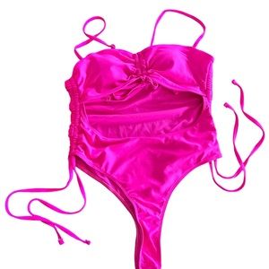 Hot pink thong bottom monokini cut out high cut 1 piece swimsuit swimwear NWT